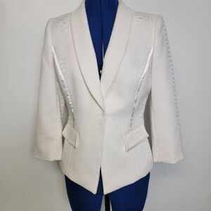 Gianni Bini Womens White Geometric Print Satin Trim Long Sleeve Lined Blazer 4
